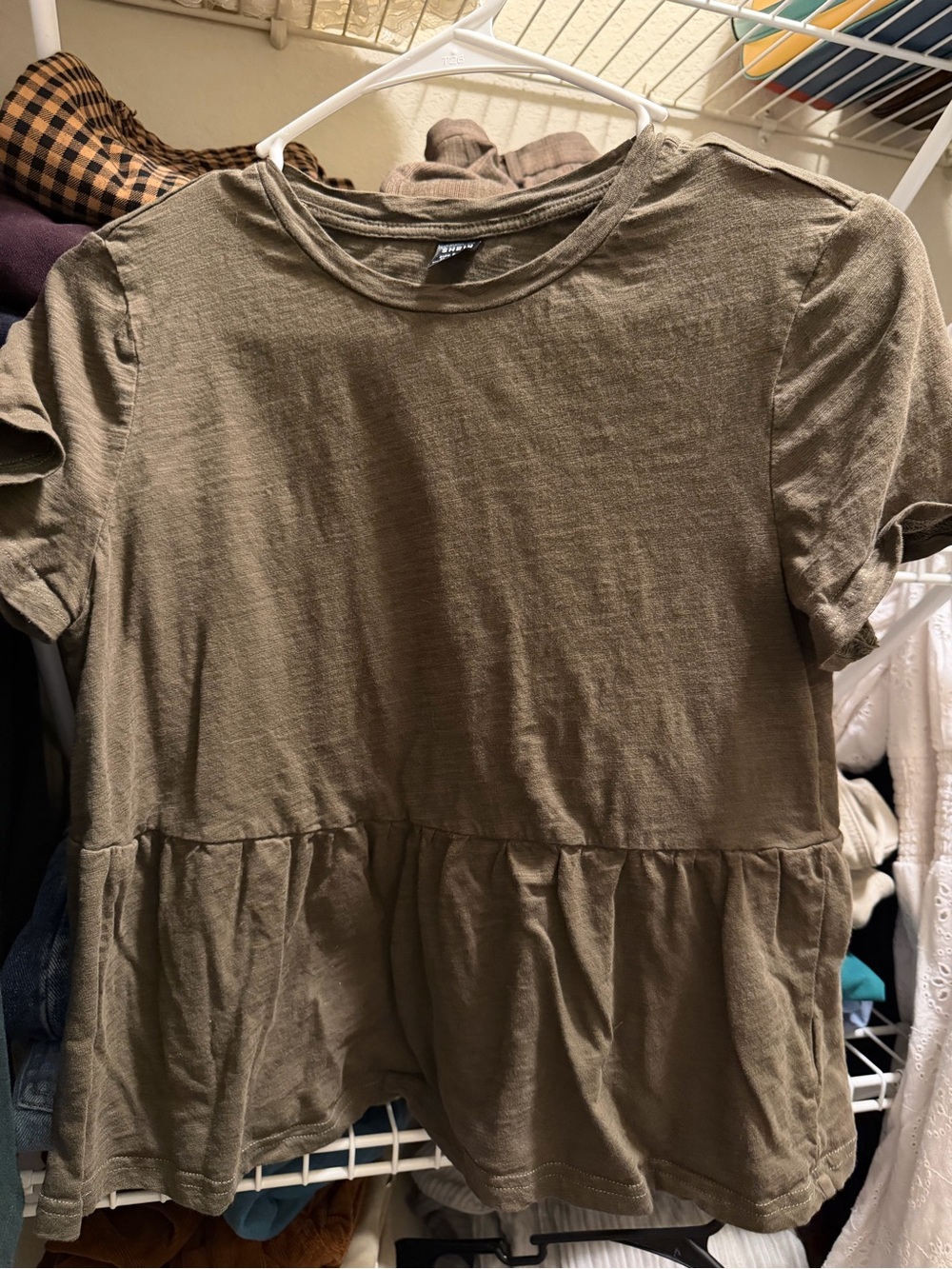 SHEIN Olive Crewneck Short Sleeve Tee